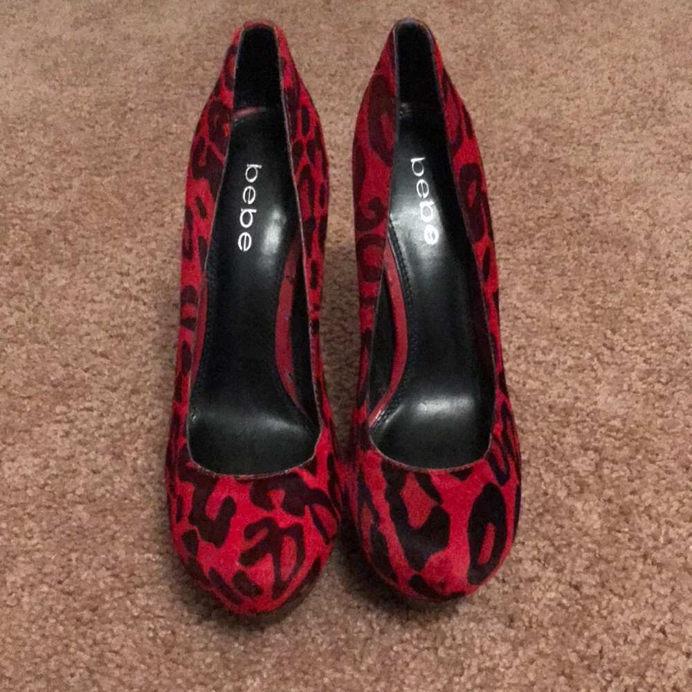 Bebe red leopard print calf skin heels